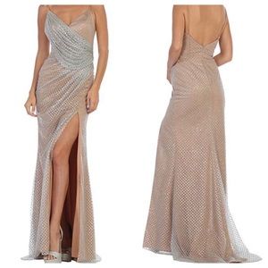 🆕 May Queen Silver Nude Split-hem Long Dress